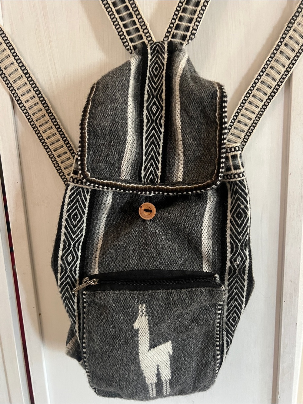 Handwoven Gray & Cream Llama Backpack